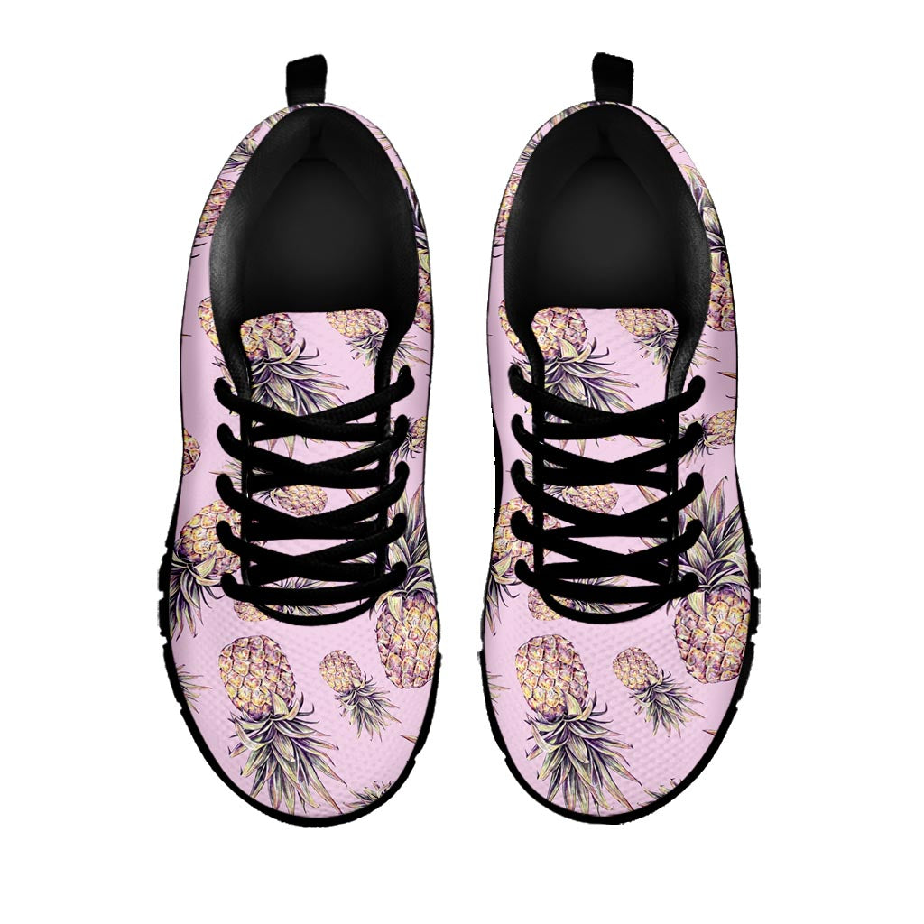 Pink Vintage Pineapple Pattern Print Black Running Shoes