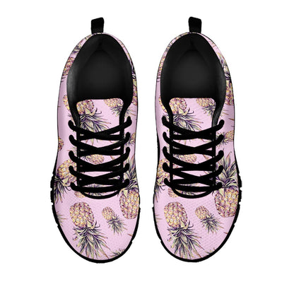Pink Vintage Pineapple Pattern Print Black Running Shoes