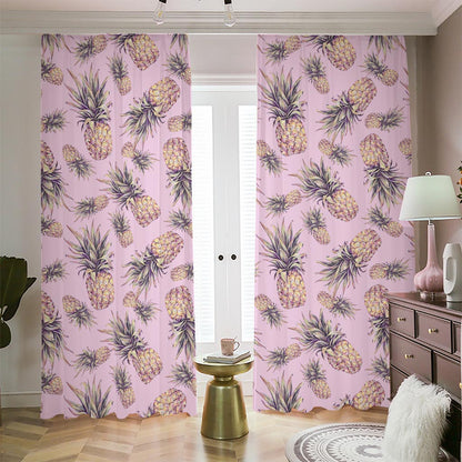 Pink Vintage Pineapple Pattern Print Blackout Pencil Pleat Curtains