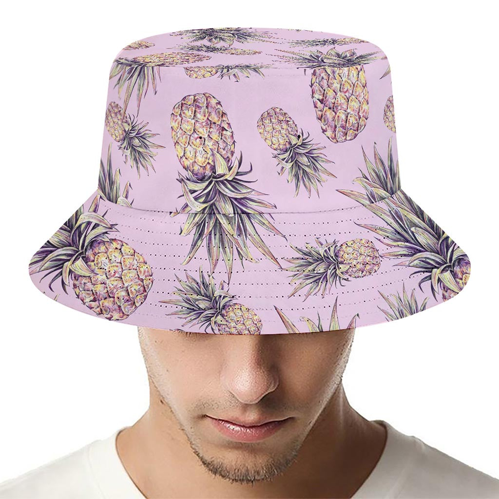 Pink Vintage Pineapple Pattern Print Bucket Hat