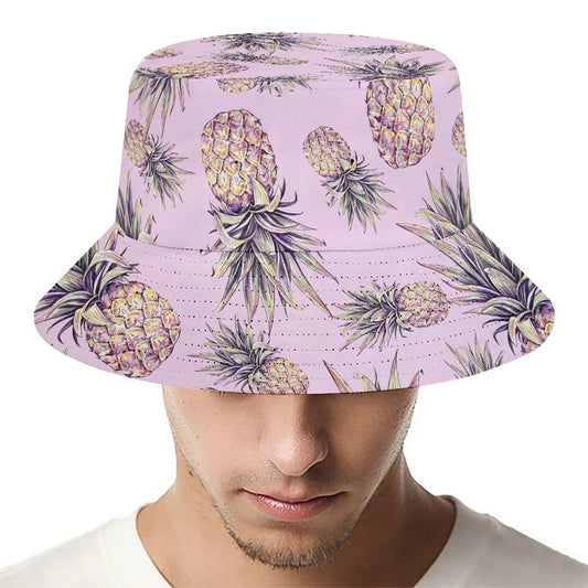 Pink Vintage Pineapple Pattern Print Bucket Hat