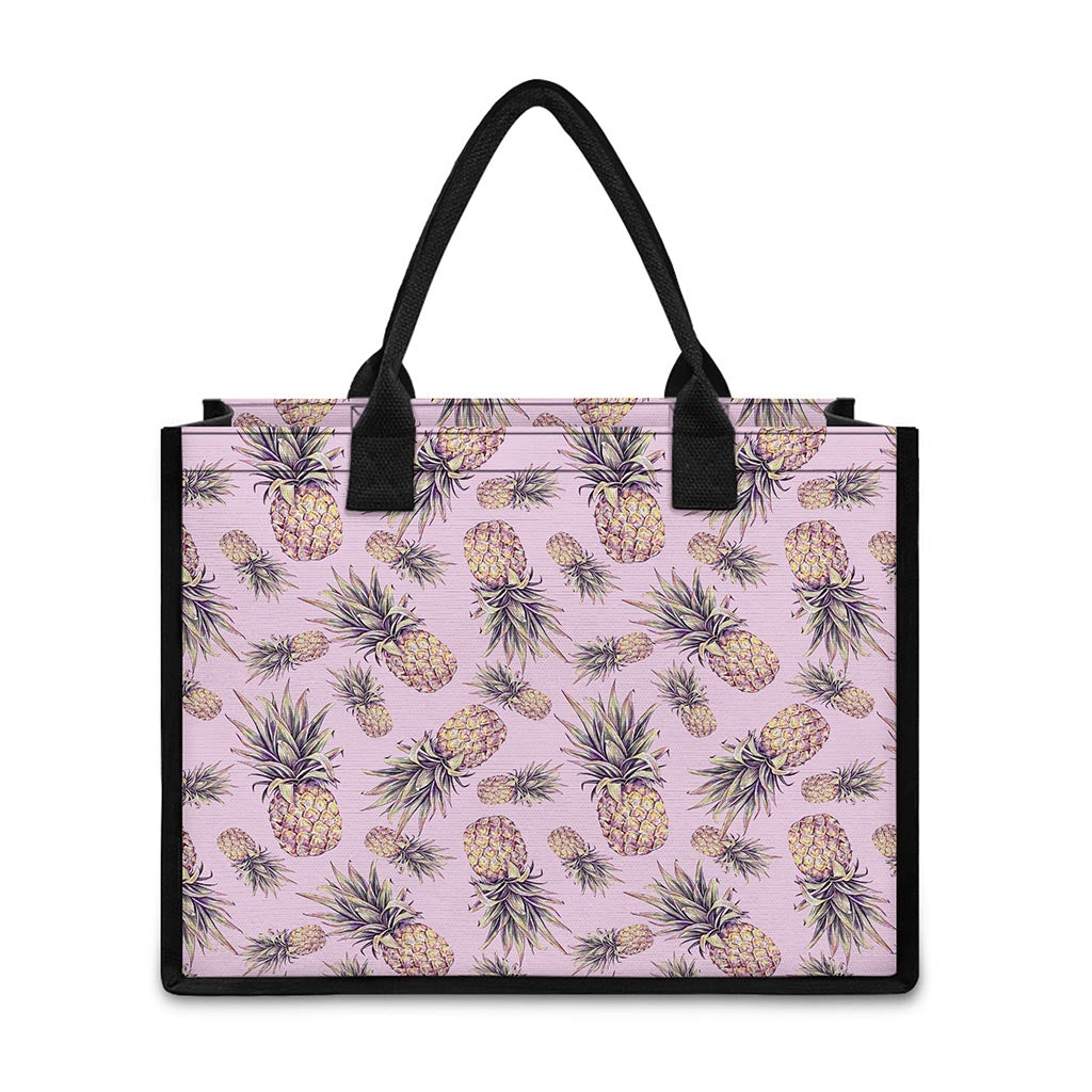 Pink Vintage Pineapple Pattern Print Canvas Tote Bag