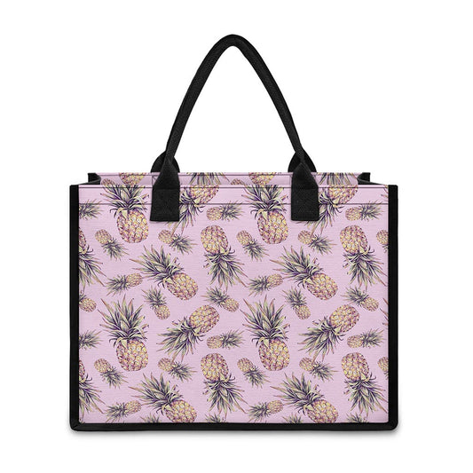 Pink Vintage Pineapple Pattern Print Canvas Tote Bag