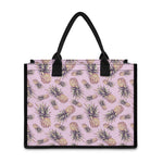 Pink Vintage Pineapple Pattern Print Canvas Tote Bag