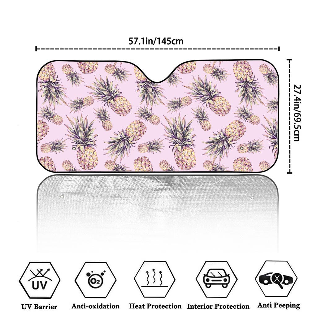 Pink Vintage Pineapple Pattern Print Car Windshield Sun Shade