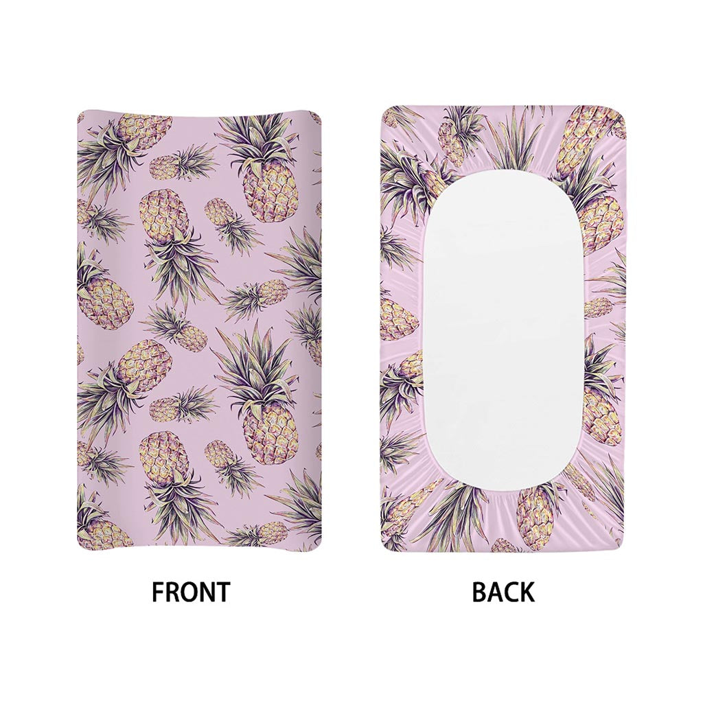 Pink Vintage Pineapple Pattern Print Changing Pad Cover