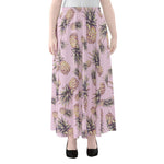 Pink Vintage Pineapple Pattern Print Chiffon Maxi Skirt