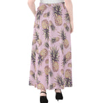 Pink Vintage Pineapple Pattern Print Chiffon Maxi Skirt