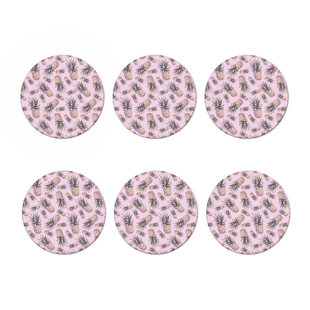Pink Vintage Pineapple Pattern Print Coaster Set
