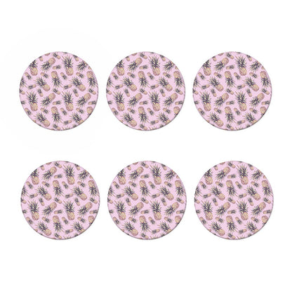Pink Vintage Pineapple Pattern Print Coaster Set