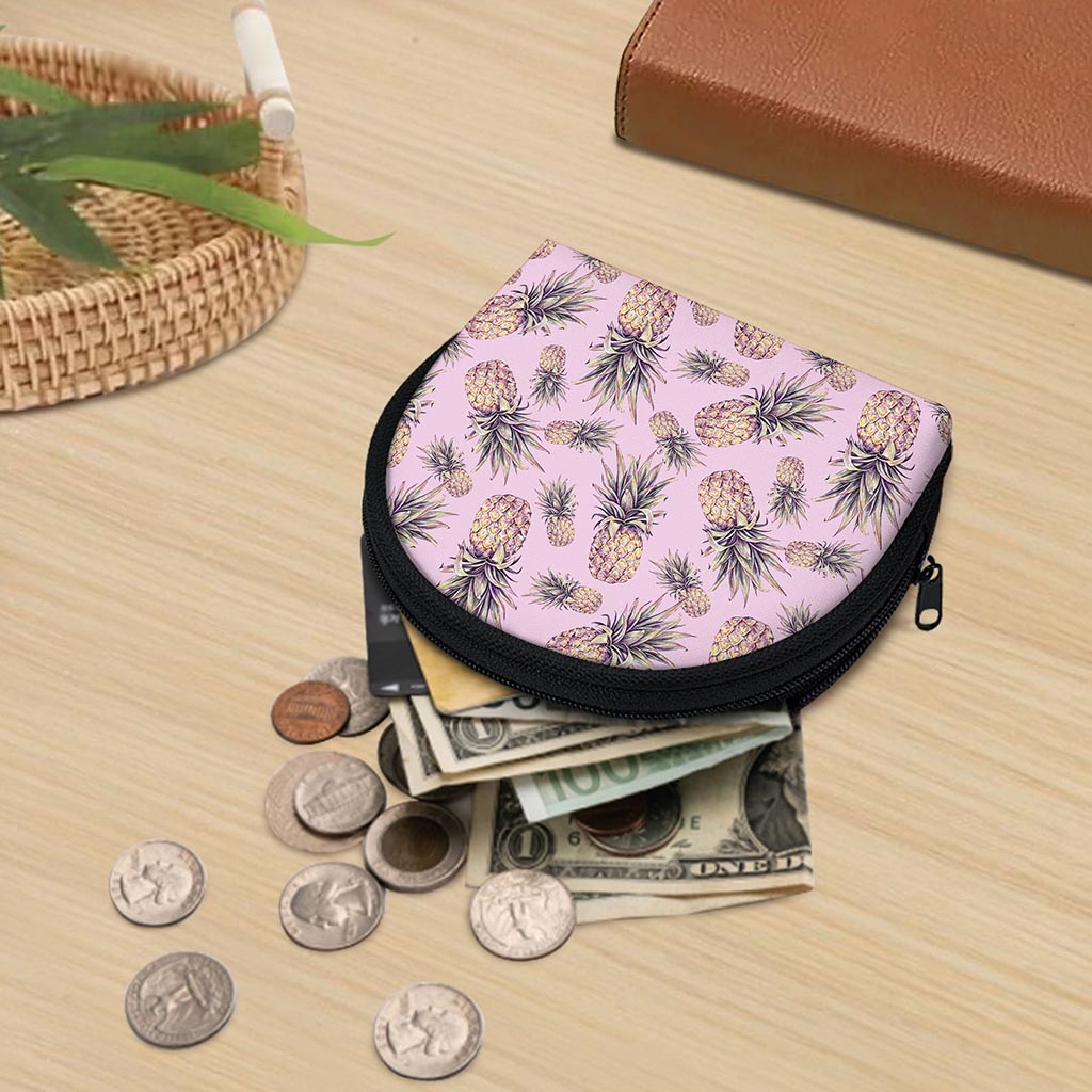 Pink Vintage Pineapple Pattern Print Coin Purse