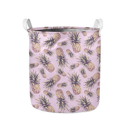 Pink Vintage Pineapple Pattern Print Collapsible Laundry Basket