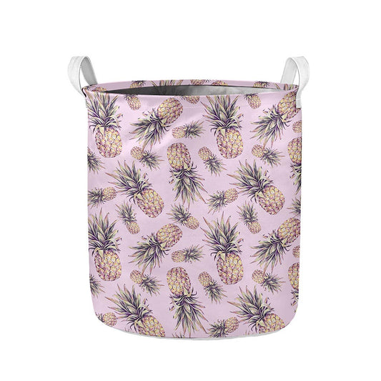 Pink Vintage Pineapple Pattern Print Collapsible Laundry Basket