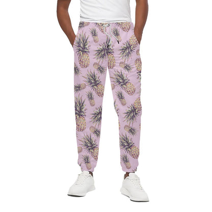Pink Vintage Pineapple Pattern Print Cotton Pants