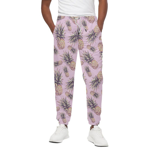 Pink Vintage Pineapple Pattern Print Cotton Pants