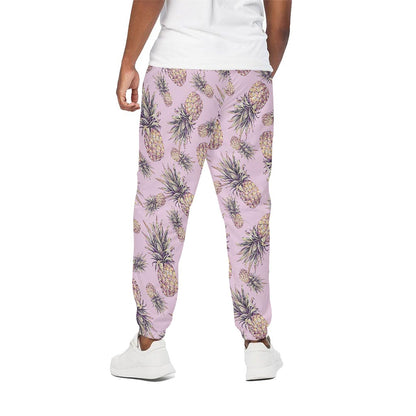 Pink Vintage Pineapple Pattern Print Cotton Pants