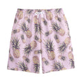 Pink Vintage Pineapple Pattern Print Cotton Shorts