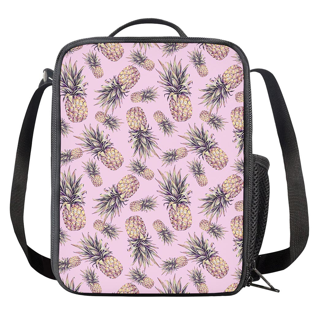 Pink Vintage Pineapple Pattern Print Crossbody Lunch Bag
