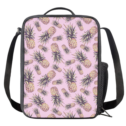 Pink Vintage Pineapple Pattern Print Crossbody Lunch Bag