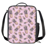 Pink Vintage Pineapple Pattern Print Crossbody Lunch Bag