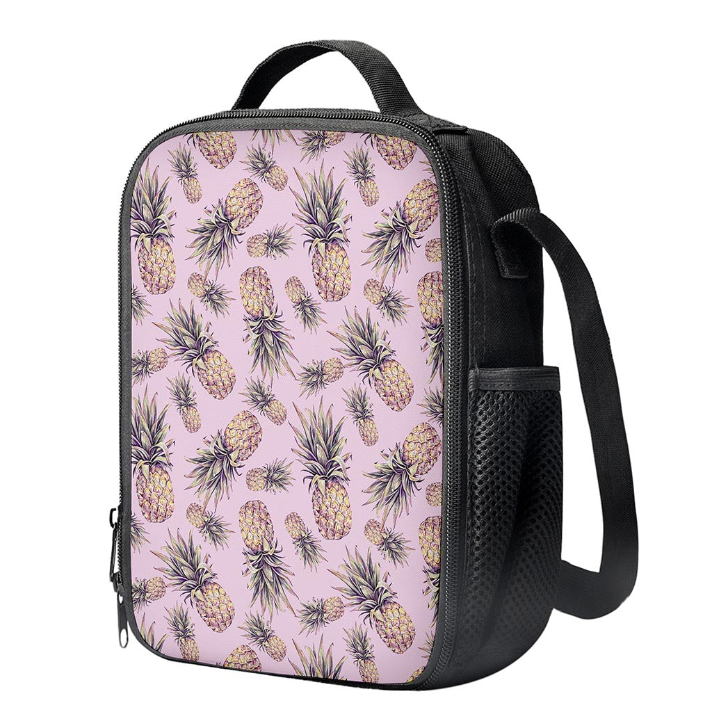 Pink Vintage Pineapple Pattern Print Crossbody Lunch Bag