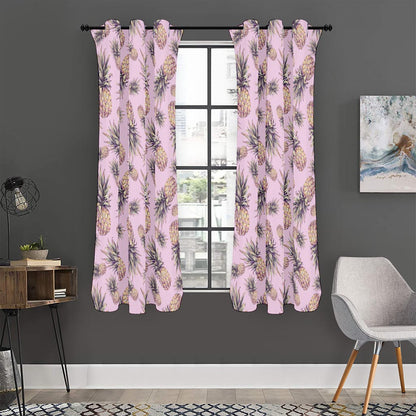 Pink Vintage Pineapple Pattern Print Curtain