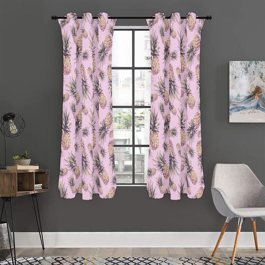 Pink Vintage Pineapple Pattern Print Curtain