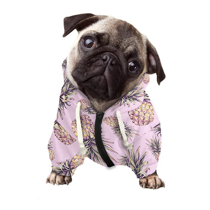 Pink Vintage Pineapple Pattern Print Dog Zip Up Hoodie