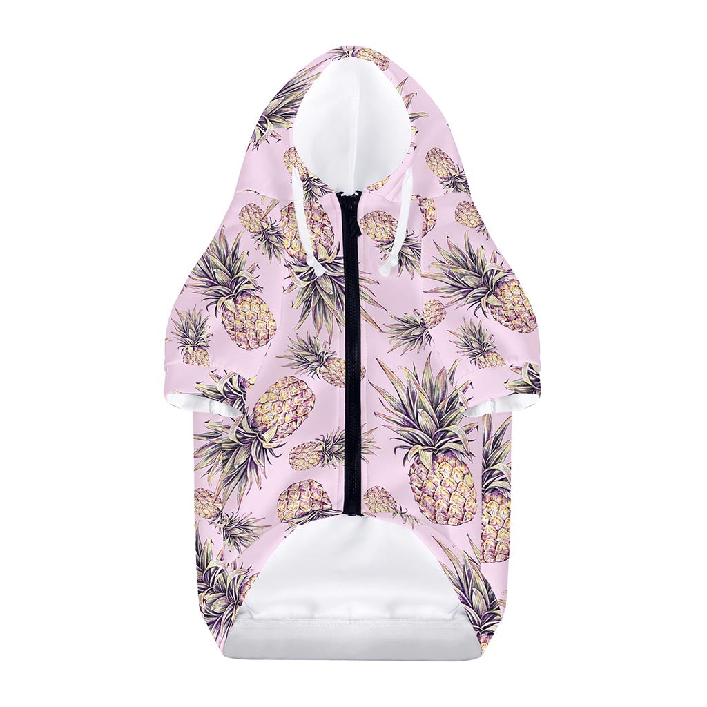 Pink Vintage Pineapple Pattern Print Dog Zip Up Hoodie