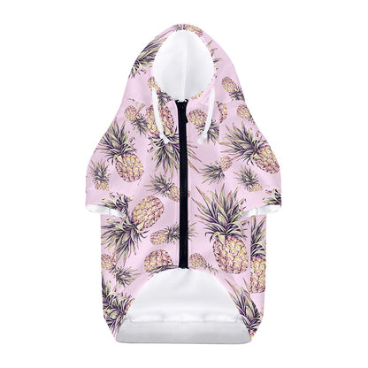 Pink Vintage Pineapple Pattern Print Dog Zip Up Hoodie