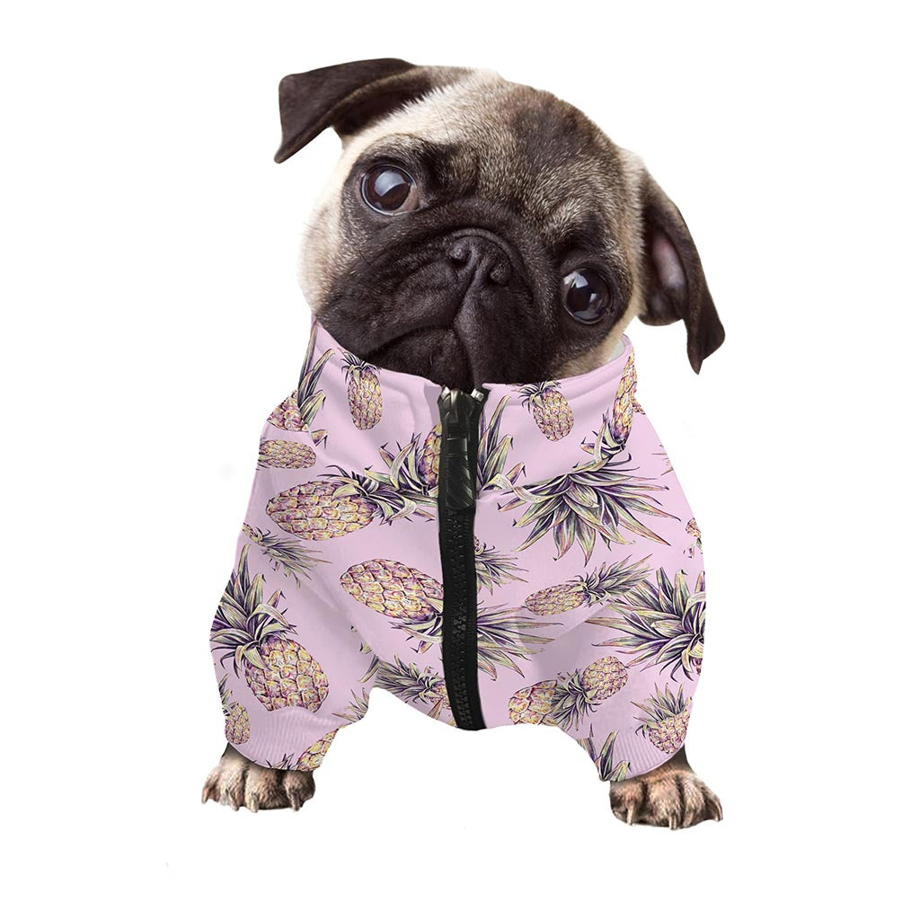 Pink Vintage Pineapple Pattern Print Dog Zip Up Jacket