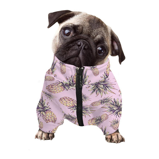 Pink Vintage Pineapple Pattern Print Dog Zip Up Jacket