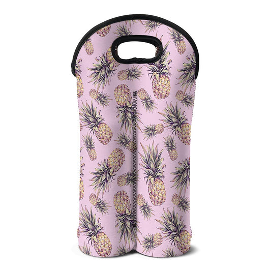 Pink Vintage Pineapple Pattern Print Double Neoprene Wine Tote