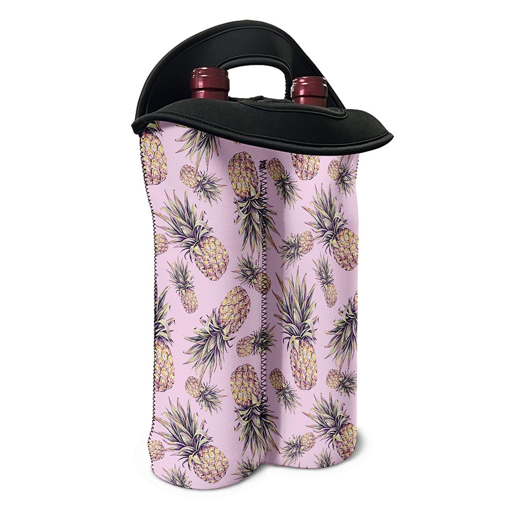 Pink Vintage Pineapple Pattern Print Double Neoprene Wine Tote