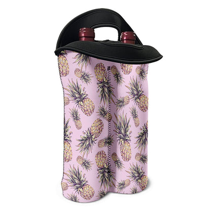 Pink Vintage Pineapple Pattern Print Double Neoprene Wine Tote