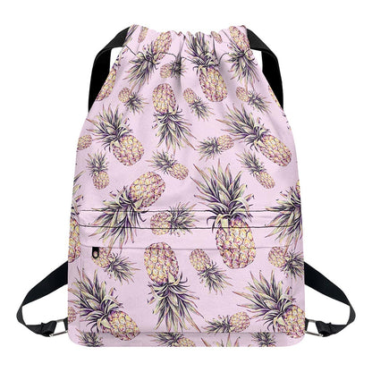 Pink Vintage Pineapple Pattern Print Drawstring Backpack