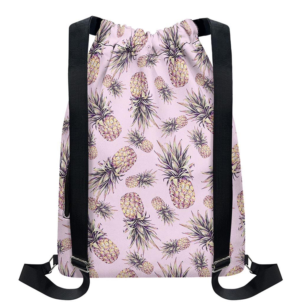 Pink Vintage Pineapple Pattern Print Drawstring Backpack