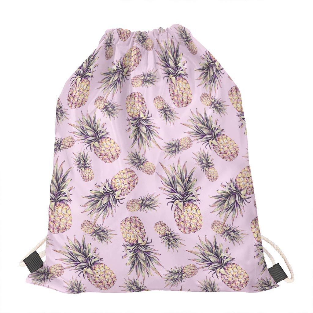 Pink Vintage Pineapple Pattern Print Drawstring Bag