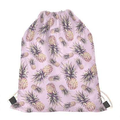 Pink Vintage Pineapple Pattern Print Drawstring Bag