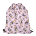 Pink Vintage Pineapple Pattern Print Drawstring Bag