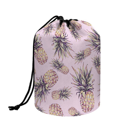 Pink Vintage Pineapple Pattern Print Drawstring Makeup Bag
