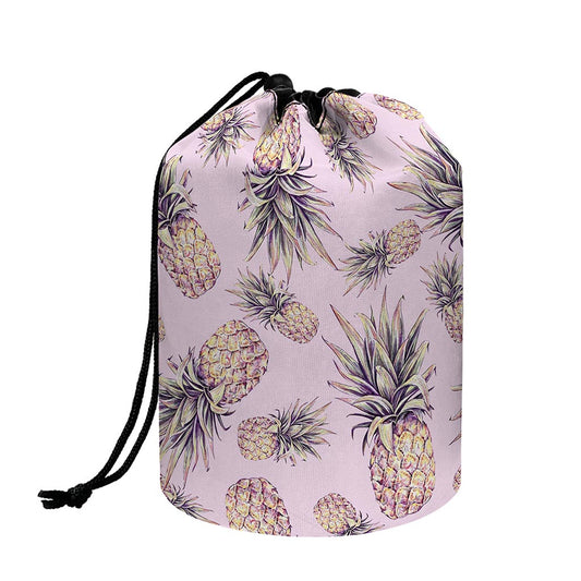 Pink Vintage Pineapple Pattern Print Drawstring Makeup Bag