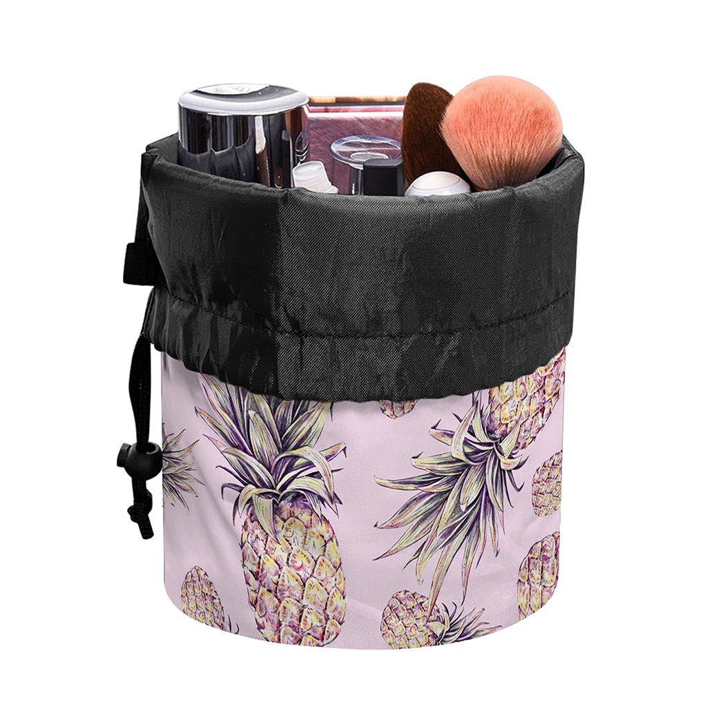 Pink Vintage Pineapple Pattern Print Drawstring Makeup Bag