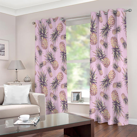Pink Vintage Pineapple Pattern Print Extra Wide Grommet Curtains