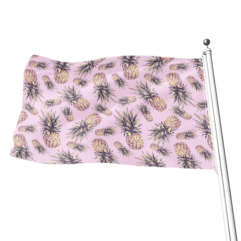 Pink Vintage Pineapple Pattern Print Flag
