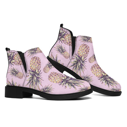 Pink Vintage Pineapple Pattern Print Flat Ankle Boots