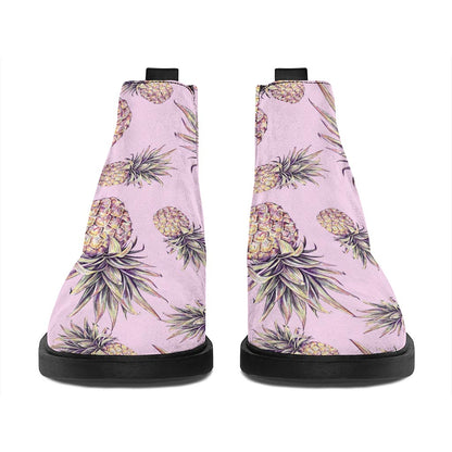 Pink Vintage Pineapple Pattern Print Flat Ankle Boots