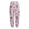 Pink Vintage Pineapple Pattern Print Fleece Lined Knit Pants
