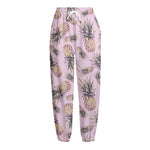 Pink Vintage Pineapple Pattern Print Fleece Lined Knit Pants