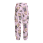 Pink Vintage Pineapple Pattern Print Fleece Lined Knit Pants
